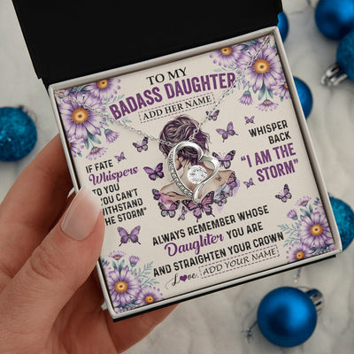 Forever Love Necklace 14K White Gold Finish | 2 | Personalized To My Badass Daughter Necklace From Dad Mom Purple Butterfly I Am The Storm Daughter Gifts Birthday Graduation Christmas Gift Box Message Card | https://teecentury.