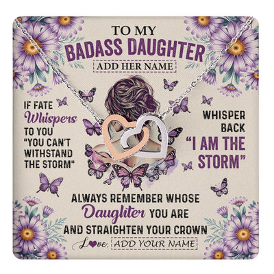 Interlocking Hearts Necklace Stainless Steel & Rose Gold Finish | 1 | Personalized To My Badass Daughter Necklace From Dad Mom Purple Butterfly I Am The Storm Daughter Gifts Birthday Graduation Christmas Gift Box Message Card | https://teecentury.
