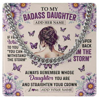 Cuban Link Chain Necklace Stainless Steel | 1 | Personalized To My Badass Daughter Necklace From Dad Mom Purple Butterfly I Am The Storm Daughter Gifts Birthday Graduation Christmas Gift Box Message Card Shirt & Hoodie | https://teecentury.