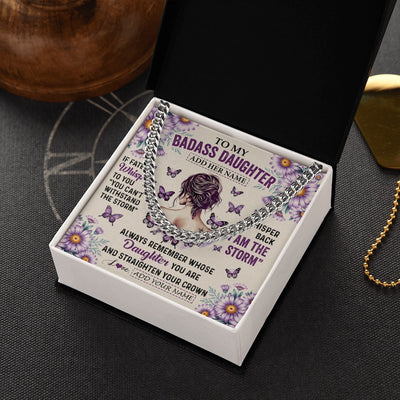 Cuban Link Chain Necklace Stainless Steel | 2 | Personalized To My Badass Daughter Necklace From Dad Mom Purple Butterfly I Am The Storm Daughter Gifts Birthday Graduation Christmas Gift Box Message Card Shirt & Hoodie | https://teecentury.