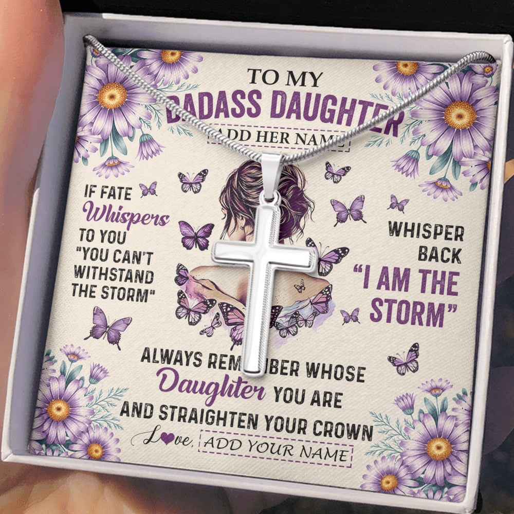 Stainless Cross Necklace Stainless Steel | 2 | Personalized To My Badass Daughter Necklace From Dad Mom Purple Butterfly I Am The Storm Daughter Gifts Birthday Graduation Christmas Gift Box Message Card Shirt & Hoodie | https://teecentury.