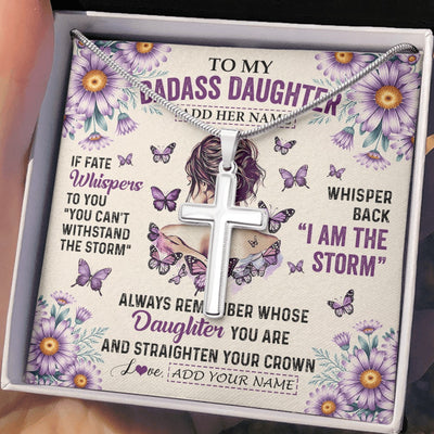 Stainless Cross Necklace Stainless Steel | 2 | Personalized To My Badass Daughter Necklace From Dad Mom Purple Butterfly I Am The Storm Daughter Gifts Birthday Graduation Christmas Gift Box Message Card Shirt & Hoodie | https://teecentury.