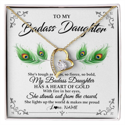 Forever Love Necklace 18K Yellow Gold Finish | 1 | Personalized To My Badass Daughter Necklace From Mom Dad Mother Father Love You Always Daughter Birthday Graduation Christmas Customized Gift Box Message Card | teecentury