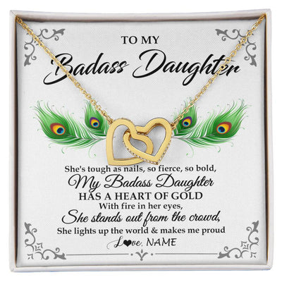Interlocking Hearts Necklace 18K Yellow Gold Finish | 1 | Personalized To My Badass Daughter Necklace From Mom Dad Mother Father Love You Always Daughter Birthday Graduation Christmas Customized Gift Box Message Card | teecentury