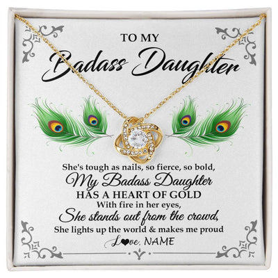Love Knot Necklace 18K Yellow Gold Finish | 1 | Personalized To My Badass Daughter Necklace From Mom Dad Mother Father Love You Always Daughter Birthday Graduation Christmas Customized Gift Box Message Card | teecentury