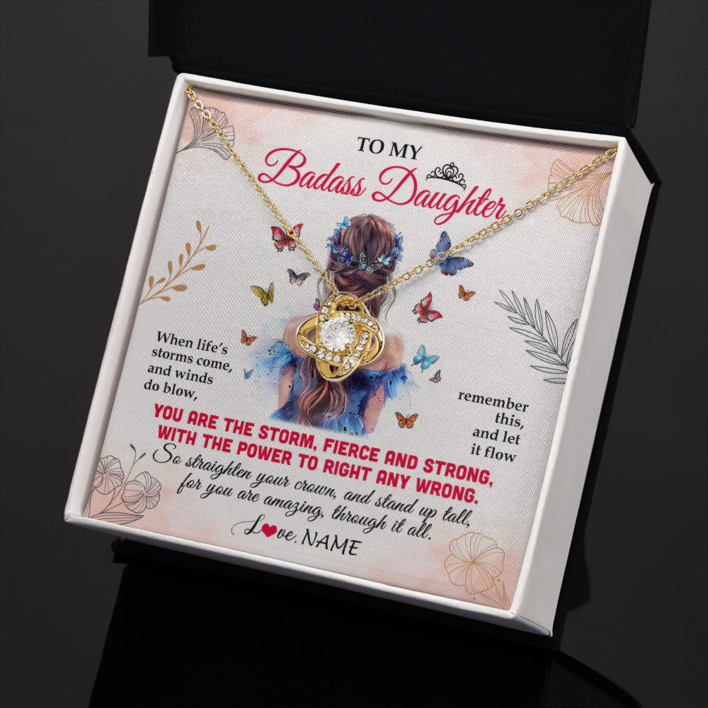 Love Knot Necklace 18K Yellow Gold Finish | 2 | Personalized To My Badass Daughter Necklace From Mom Dad Mother Floral Butterfly Daughter Birthday Gifts Graduation Christmas Customized Gift Box Message Card | teecentury