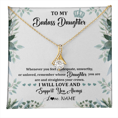 Alluring Beauty Necklace 18K Yellow Gold Finish | 1 | Personalized To My Badass Daughter Necklace From Mom Dad Mother Straighten Your Crown Daughter Birthday Graduation Christmas Customized Gift Box Message Card | teecentury