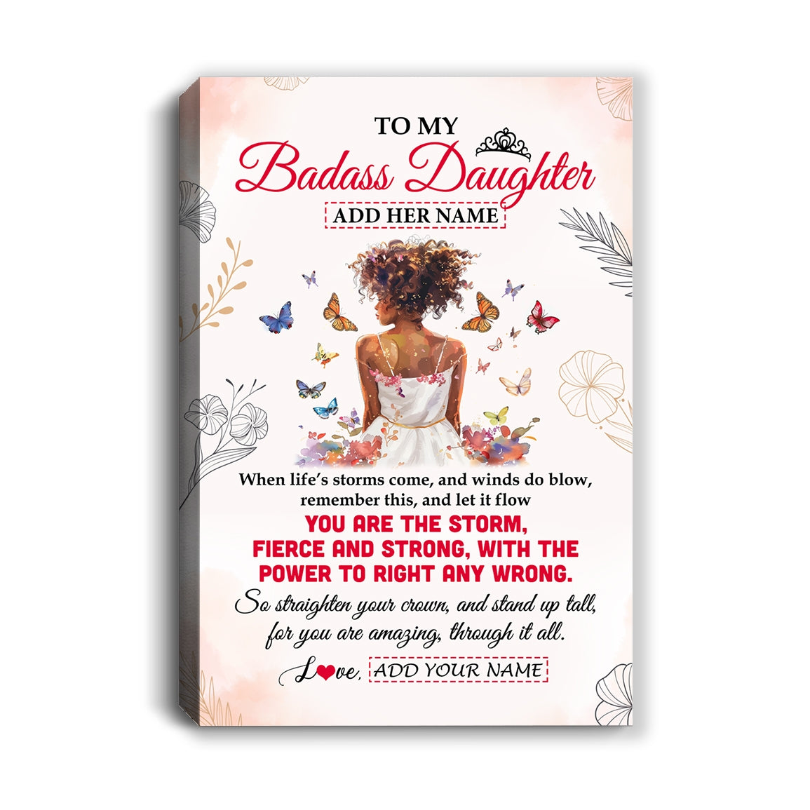 Personalized To My Badass Daughter Tumbler From Dad Father Mom Floral Butterfly African Afro Girl Daughter Birthday Gifts Christmas Custom Wall Art Framed Canvas | teecentury