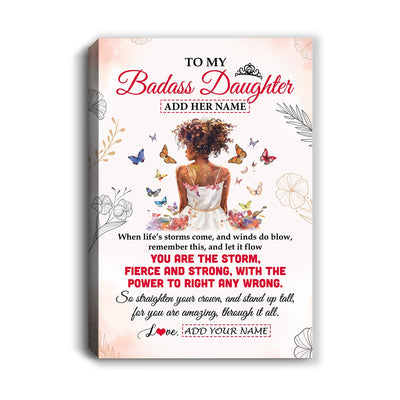 Personalized To My Badass Daughter Tumbler From Dad Father Mom Floral Butterfly African Afro Girl Daughter Birthday Gifts Christmas Custom Wall Art Framed Canvas | teecentury