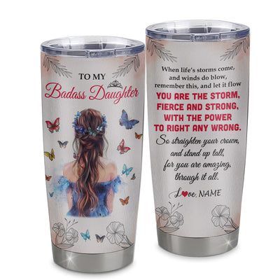 Personalized To My Badass Daughter Tumbler From Mom Dad Mother Floral Butterfly Daughter Birthday Gifts Graduation Christmas Custom Stainless Steel Cup Travel Mug | teecentury