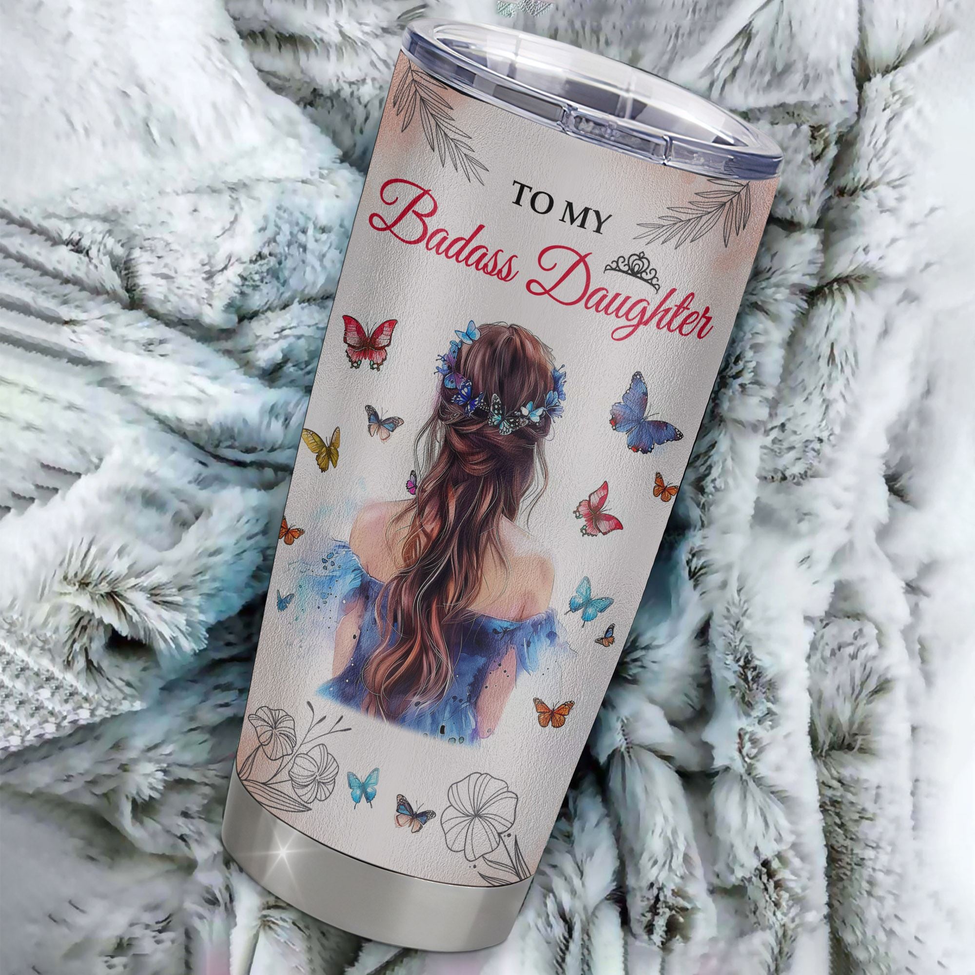 Personalized To My Badass Daughter Tumbler From Mom Dad Mother Floral Butterfly Daughter Birthday Gifts Graduation Christmas Custom Stainless Steel Cup Travel Mug | teecentury