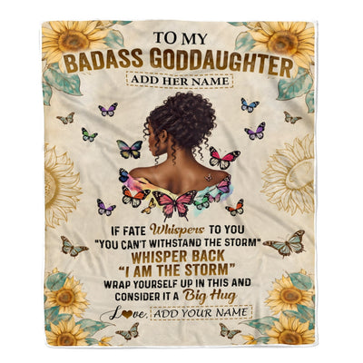 Personalized To My Badass Goddaughter Blanket From Uncle Aunt African American I Am The Storm Goddaughter Gifts Birthday Graduation Christmas Fleece Blanket | teecentury