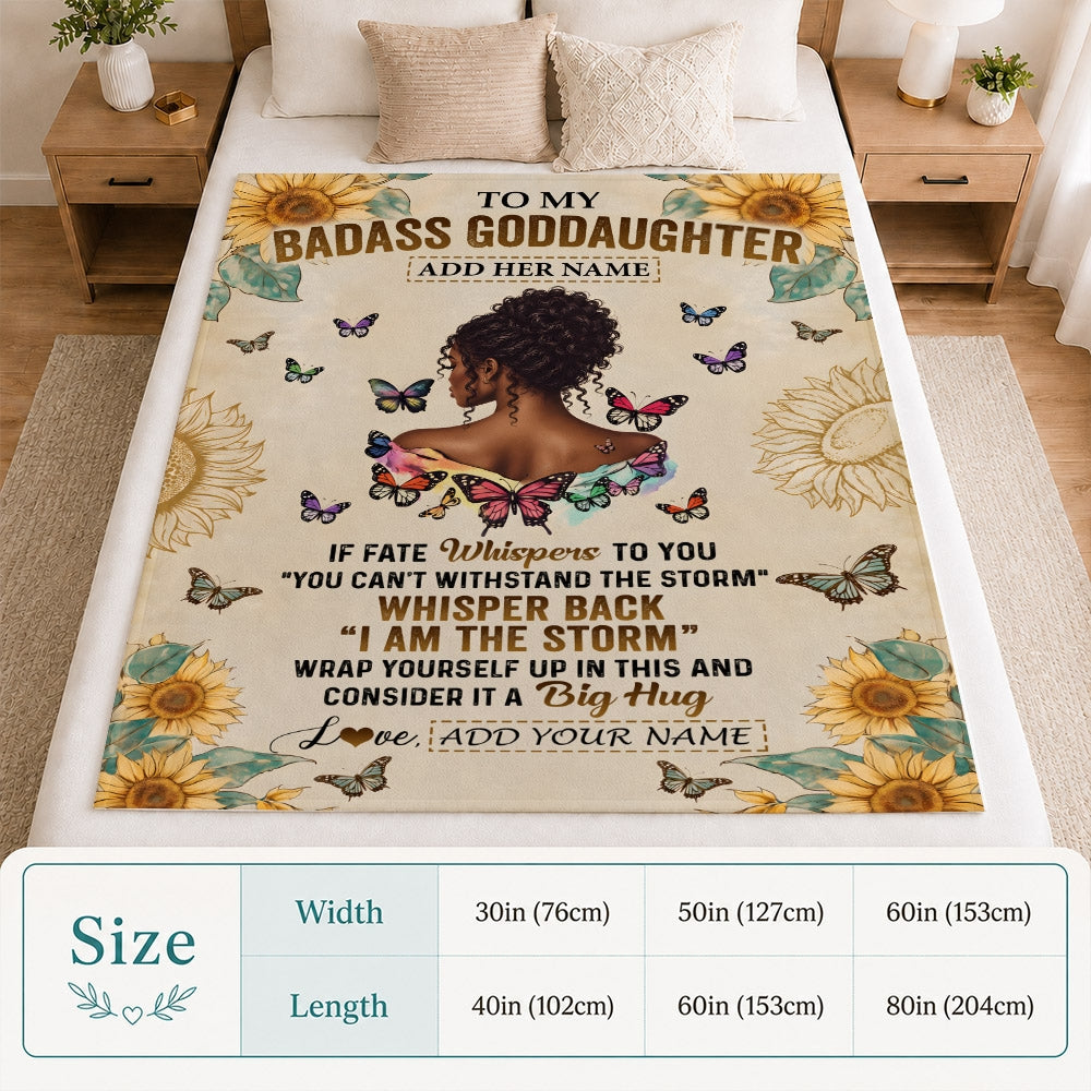 Personalized To My Badass Goddaughter Blanket From Uncle Aunt African American I Am The Storm Goddaughter Gifts Birthday Graduation Christmas Fleece Blanket | teecentury