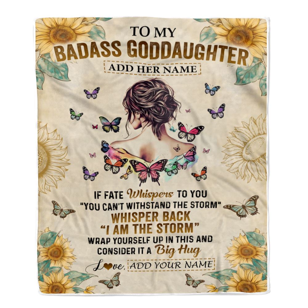 Personalized To My Badass Goddaughter Blanket From Uncle Aunt I Am The Storm Goddaughter Gifts Birthday Graduation Christmas Customized Fleece Blanket | teecentury