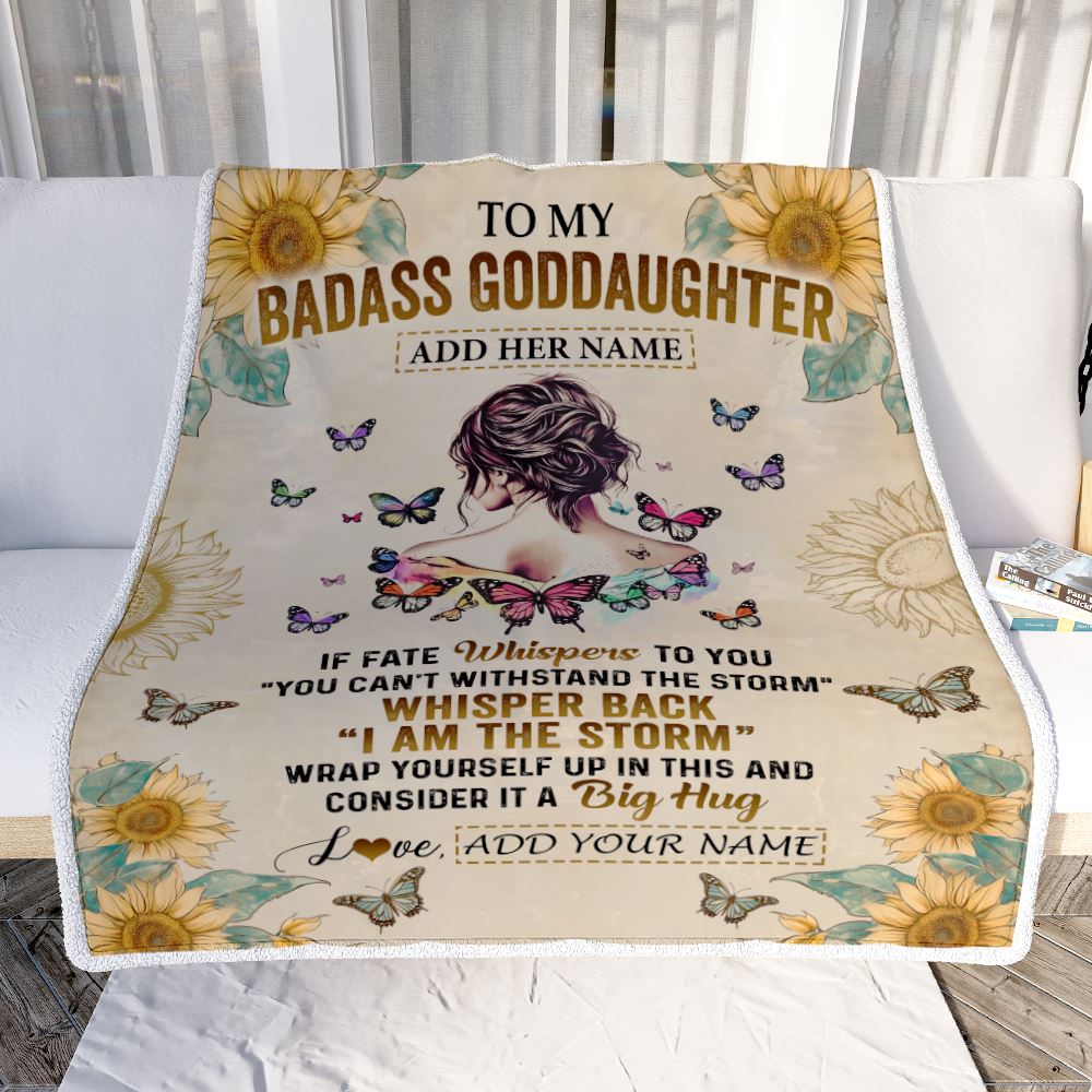 Personalized To My Badass Goddaughter Blanket From Uncle Aunt I Am The Storm Goddaughter Gifts Birthday Graduation Christmas Customized Fleece Blanket | teecentury