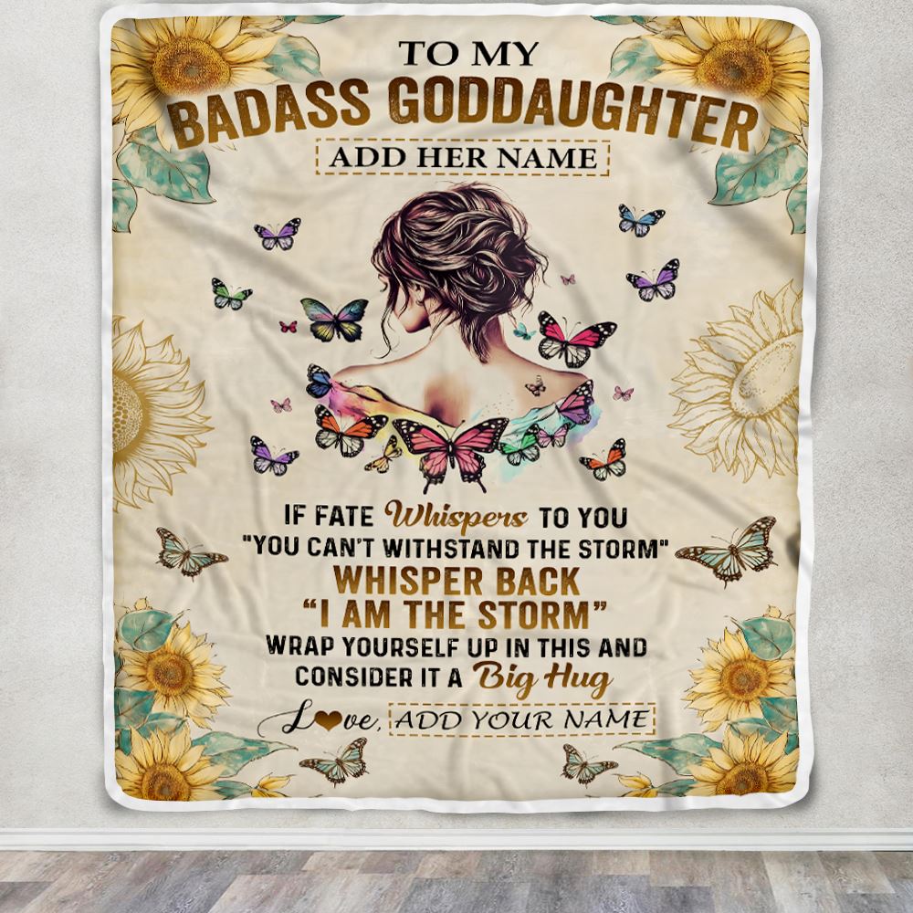 Personalized To My Badass Goddaughter Blanket From Uncle Aunt I Am The Storm Goddaughter Gifts Birthday Graduation Christmas Customized Fleece Blanket | teecentury