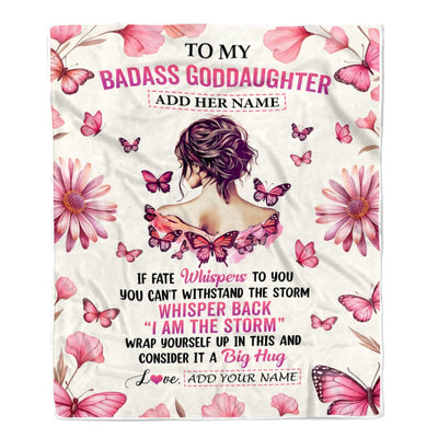 Personalized To My Badass Goddaughter Blanket From Uncle Aunt I Am The Storm Inspirational Strong Women Goddaughter Gifts Birthday Christmas Fleece Blanket Shirt & Hoodie | teecentury