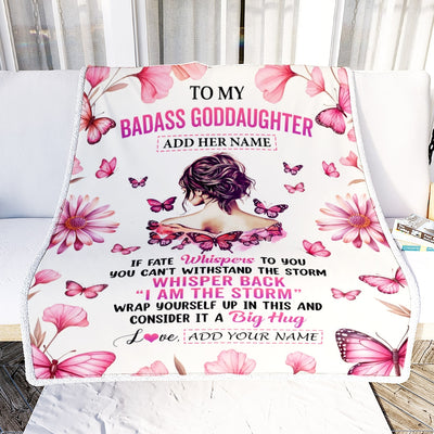 Personalized To My Badass Goddaughter Blanket From Uncle Aunt I Am The Storm Inspirational Strong Women Goddaughter Gifts Birthday Christmas Fleece Blanket Shirt & Hoodie | teecentury