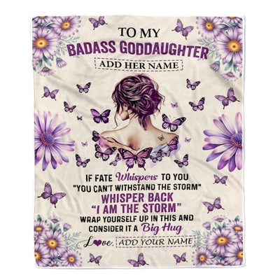 Personalized To My Badass Goddaughter Blanket From Uncle Aunt Purple Butterfly I Am The Storm Goddaughter Gifts Birthday Graduation Christmas Fleece Blanket | teecentury