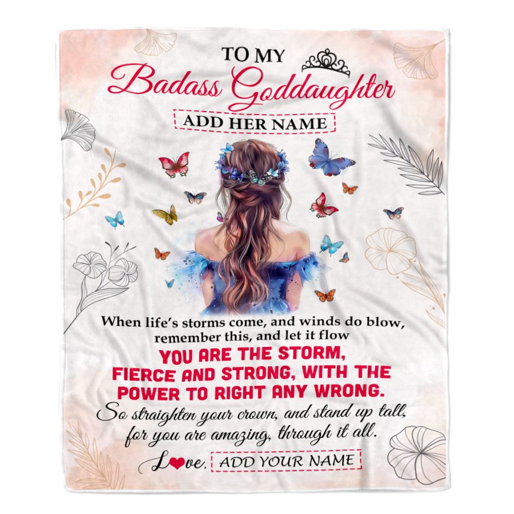 Personalized To My Badass Goddaughter Blanlet From Aunt Uncle Floral Butterfly Goddaughter Birthday Gifts Graduation Christmas Customized Fleece Blanket | teecentury
