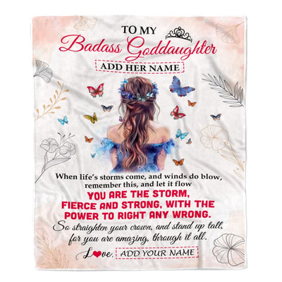 Personalized To My Badass Goddaughter Blanlet From Aunt Uncle Floral Butterfly Goddaughter Birthday Gifts Graduation Christmas Customized Fleece Blanket | teecentury