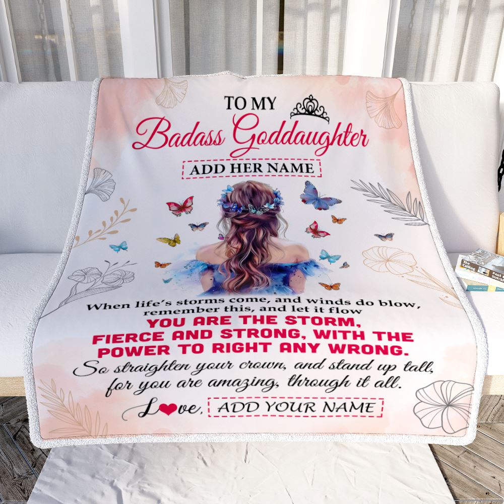 Personalized To My Badass Goddaughter Blanlet From Aunt Uncle Floral Butterfly Goddaughter Birthday Gifts Graduation Christmas Customized Fleece Blanket | teecentury