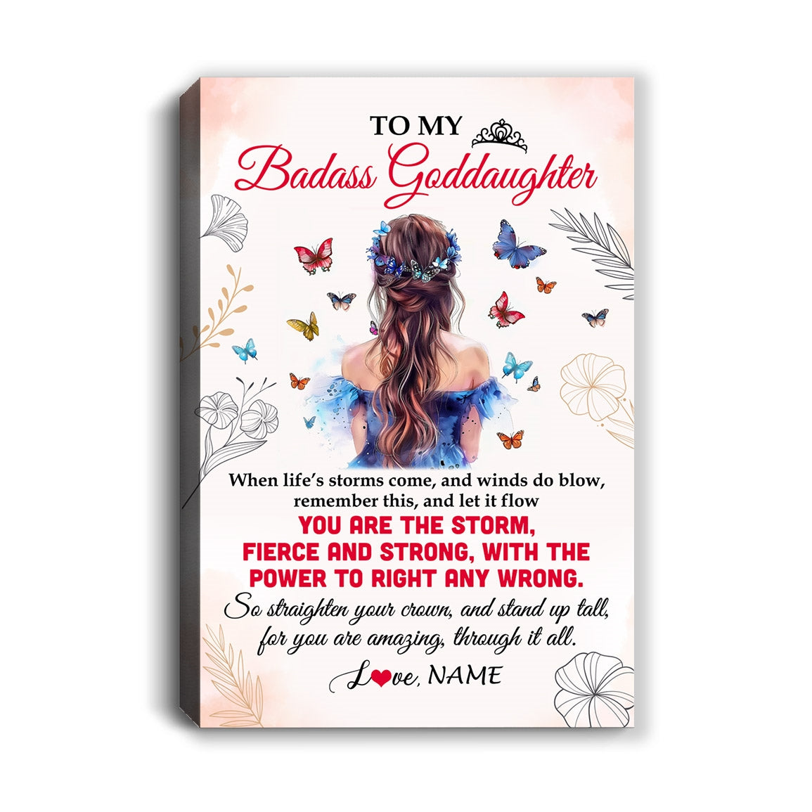 Personalized To My Badass Goddaughter Canvas From Aunt Uncle Floral Butterfly Goddaughter Birthday Gifts Graduation Christmas Custom Wall Art Print Framed Canvas | teecentury