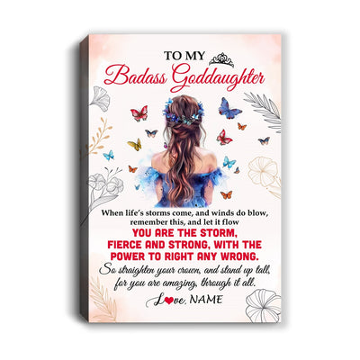 Personalized To My Badass Goddaughter Canvas From Aunt Uncle Floral Butterfly Goddaughter Birthday Gifts Graduation Christmas Custom Wall Art Print Framed Canvas | teecentury