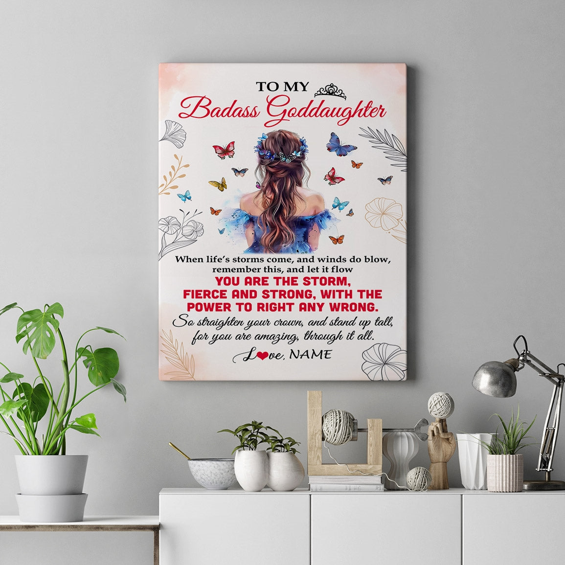 Personalized To My Badass Goddaughter Canvas From Aunt Uncle Floral Butterfly Goddaughter Birthday Gifts Graduation Christmas Custom Wall Art Print Framed Canvas | teecentury