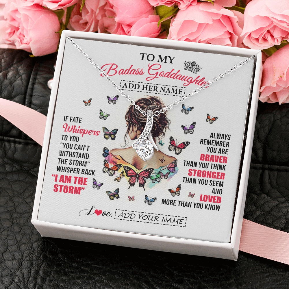 Alluring Beauty Necklace 14K White Gold Finish | 2 | Personalized To My Badass Goddaughter From Uncle Aunt Necklace I Am The Storm Goddaughter Gifts Birthday Graduation Christmas Custom Gift Box Message Card | https://teecentury.