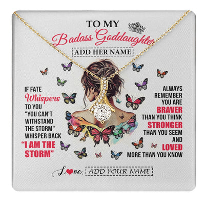 Alluring Beauty Necklace 18K Yellow Gold Finish | 1 | Personalized To My Badass Goddaughter From Uncle Aunt Necklace I Am The Storm Goddaughter Gifts Birthday Graduation Christmas Custom Gift Box Message Card | https://teecentury.