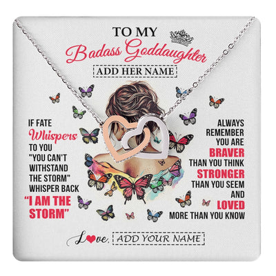Interlocking Hearts Necklace Stainless Steel & Rose Gold Finish | 1 | Personalized To My Badass Goddaughter From Uncle Aunt Necklace I Am The Storm Goddaughter Gifts Birthday Graduation Christmas Custom Gift Box Message Card | https://teecentury.