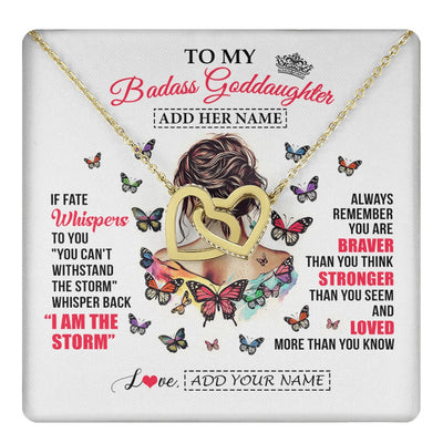 Interlocking Hearts Necklace 18K Yellow Gold Finish | 1 | Personalized To My Badass Goddaughter From Uncle Aunt Necklace I Am The Storm Goddaughter Gifts Birthday Graduation Christmas Custom Gift Box Message Card | https://teecentury.