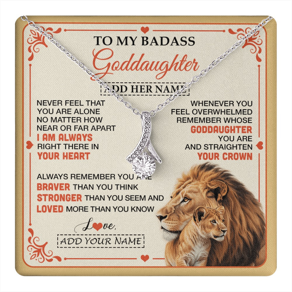 Alluring Beauty Necklace 14K White Gold Finish | 1 | Personalized To My Badass Goddaughter Gifts From Godmother Necklace Lion Jewelry Gifts Present Ideas For Goddaughter Birthday Christmas Gift Box Message Card | https://teecentury.