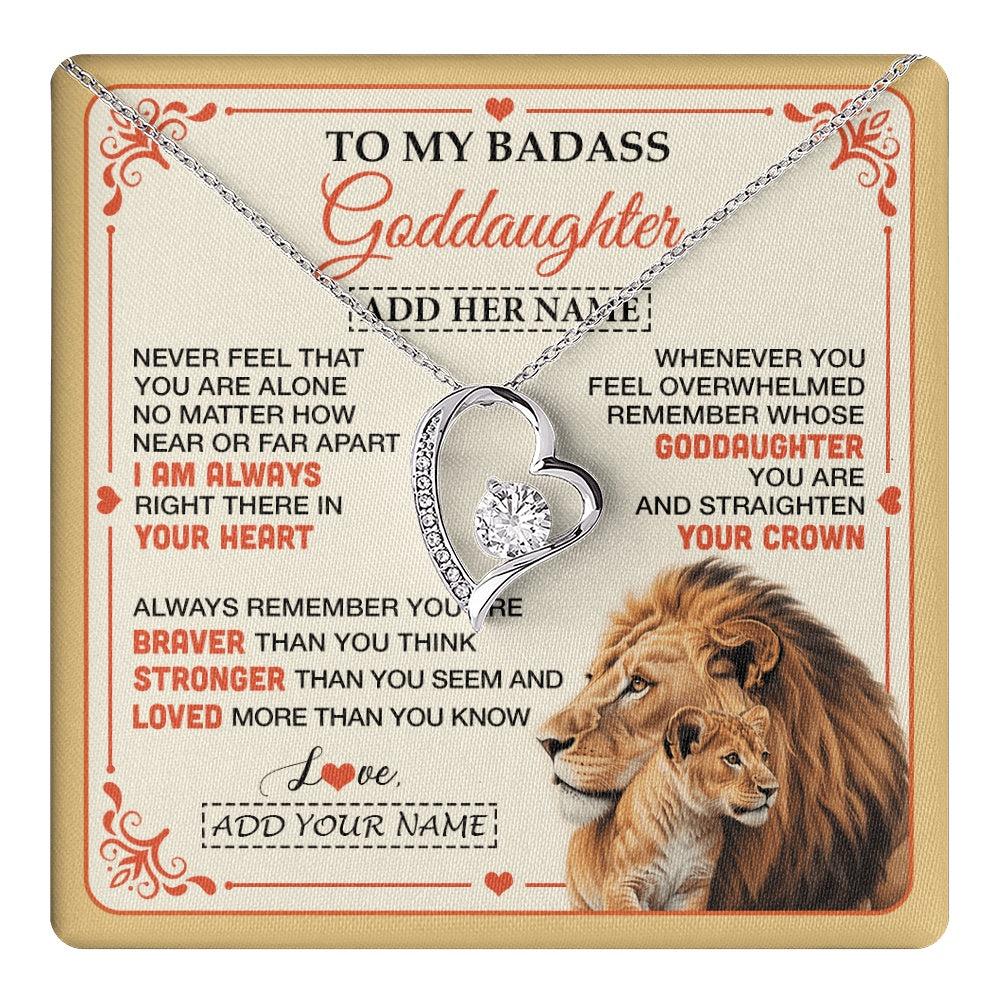 Forever Love Necklace 14K White Gold Finish | 1 | Personalized To My Badass Goddaughter Gifts From Godmother Necklace Lion Jewelry Gifts Present Ideas For Goddaughter Birthday Christmas Gift Box Message Card | https://teecentury.