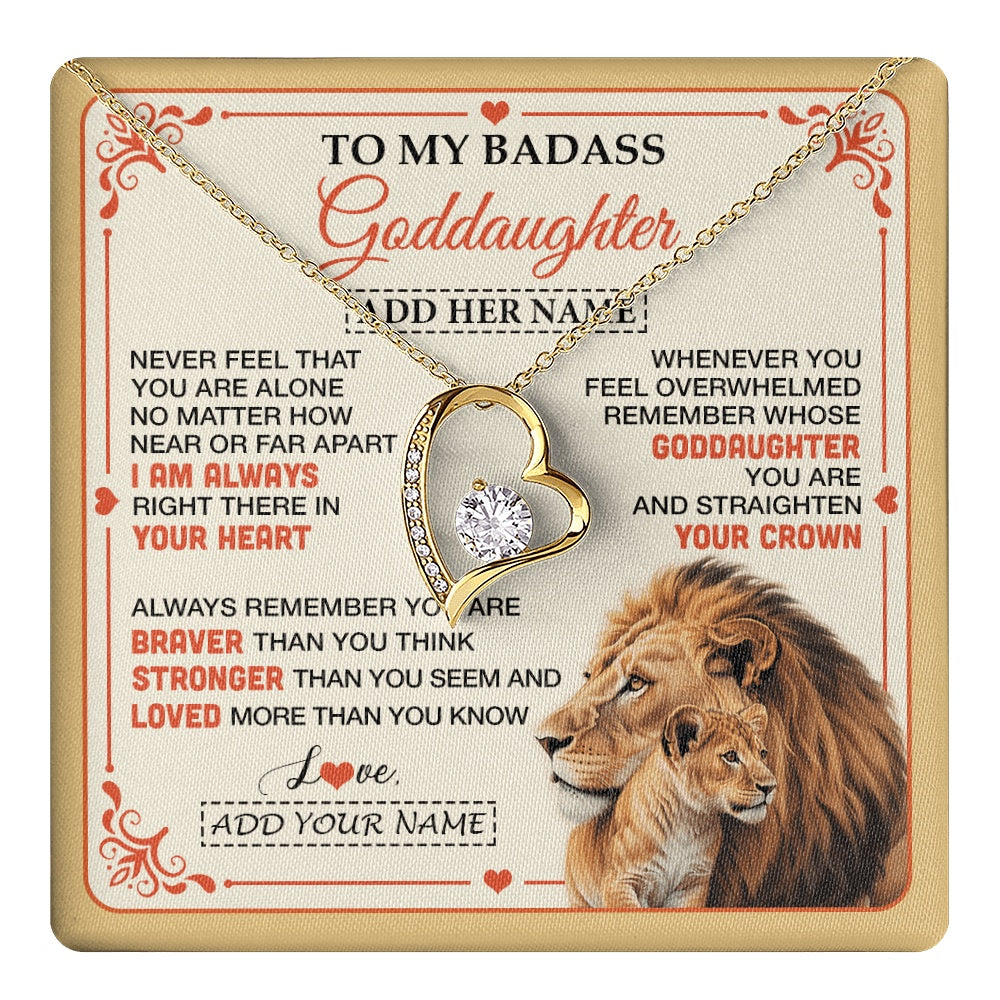 Forever Love Necklace 18K Yellow Gold Finish | 1 | Personalized To My Badass Goddaughter Gifts From Godmother Necklace Lion Jewelry Gifts Present Ideas For Goddaughter Birthday Christmas Gift Box Message Card | https://teecentury.