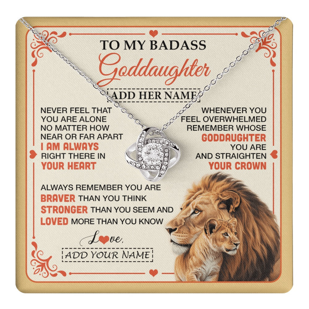 Love Knot Necklace 14K White Gold Finish | 1 | Personalized To My Badass Goddaughter Gifts From Godmother Necklace Lion Jewelry Gifts Present Ideas For Goddaughter Birthday Christmas Gift Box Message Card | https://teecentury.
