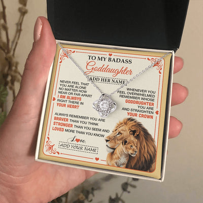 Love Knot Necklace 14K White Gold Finish | 2 | Personalized To My Badass Goddaughter Gifts From Godmother Necklace Lion Jewelry Gifts Present Ideas For Goddaughter Birthday Christmas Gift Box Message Card | https://teecentury.