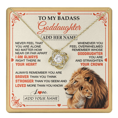 Love Knot Necklace 18K Yellow Gold Finish | 1 | Personalized To My Badass Goddaughter Gifts From Godmother Necklace Lion Jewelry Gifts Present Ideas For Goddaughter Birthday Christmas Gift Box Message Card | https://teecentury.