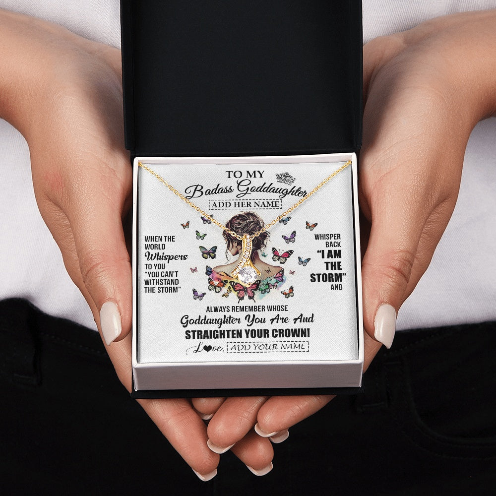 Alluring Beauty Necklace 18K Yellow Gold Finish | 2 | Personalized To My Badass Goddaughter I Am The Storm Necklace From Godmother Beautiful Goddaughter Birthday Gifts Graduation Christmas Gift Box Message Card | https://teecentury.