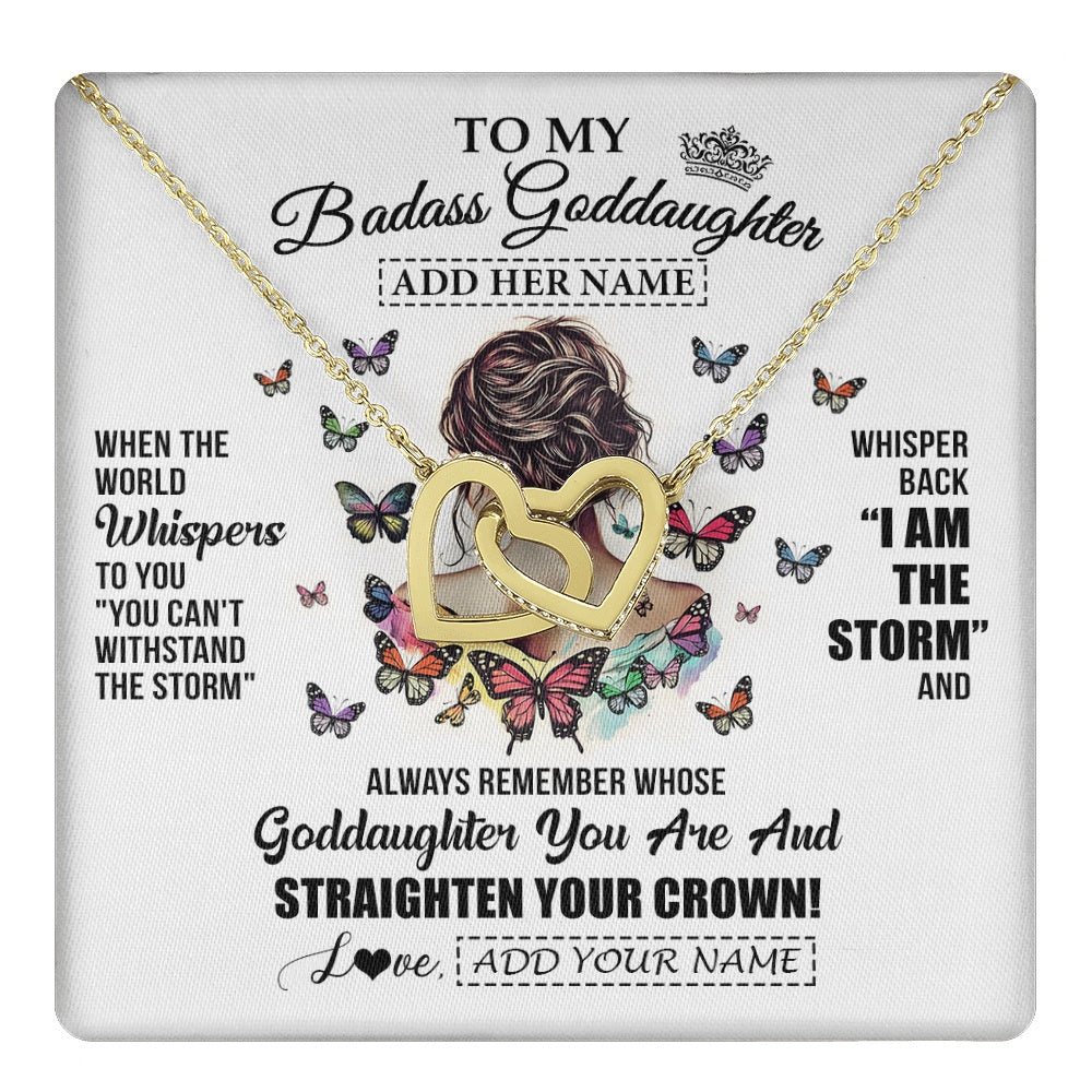Interlocking Hearts Necklace 18K Yellow Gold Finish | 1 | Personalized To My Badass Goddaughter I Am The Storm Necklace From Godmother Beautiful Goddaughter Birthday Gifts Graduation Christmas Gift Box Message Card | https://teecentury.