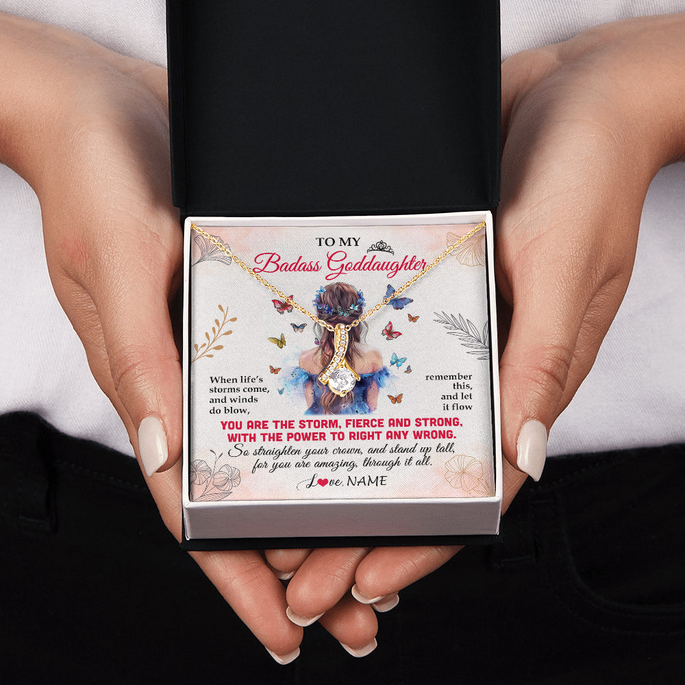 Alluring Beauty Necklace 18K Yellow Gold Finish | 2 | Personalized To My Badass Goddaughter Necklace From Aunt Floral Butterfly Goddaughter Birthday Gifts Graduation Christmas Customized Gift Box Message Card | teecentury