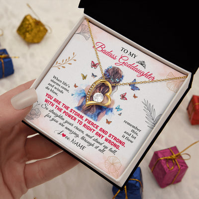 Forever Love Necklace 18K Yellow Gold Finish | 2 | Personalized To My Badass Goddaughter Necklace From Aunt Floral Butterfly Goddaughter Birthday Gifts Graduation Christmas Customized Gift Box Message Card | teecentury
