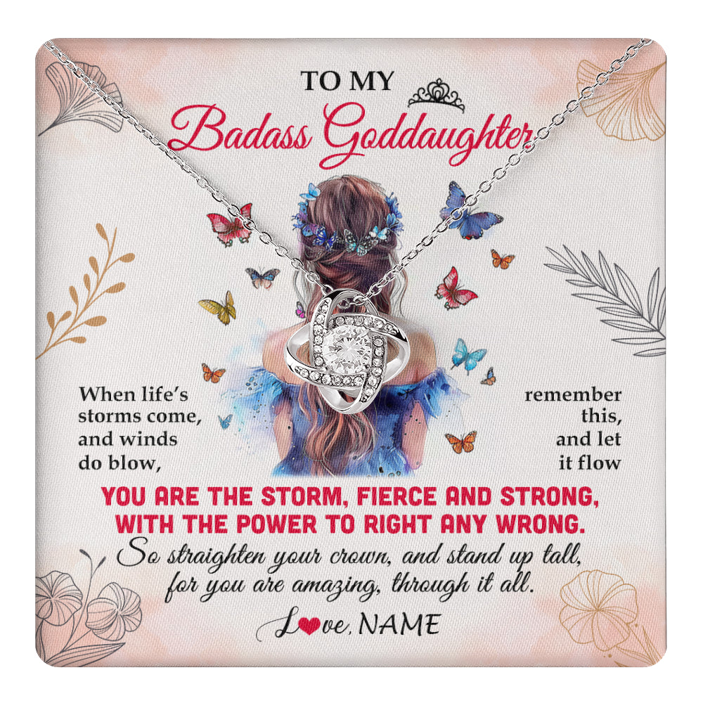 Love Knot Necklace 14K White Gold Finish | 1 | Personalized To My Badass Goddaughter Necklace From Aunt Floral Butterfly Goddaughter Birthday Gifts Graduation Christmas Customized Gift Box Message Card | teecentury