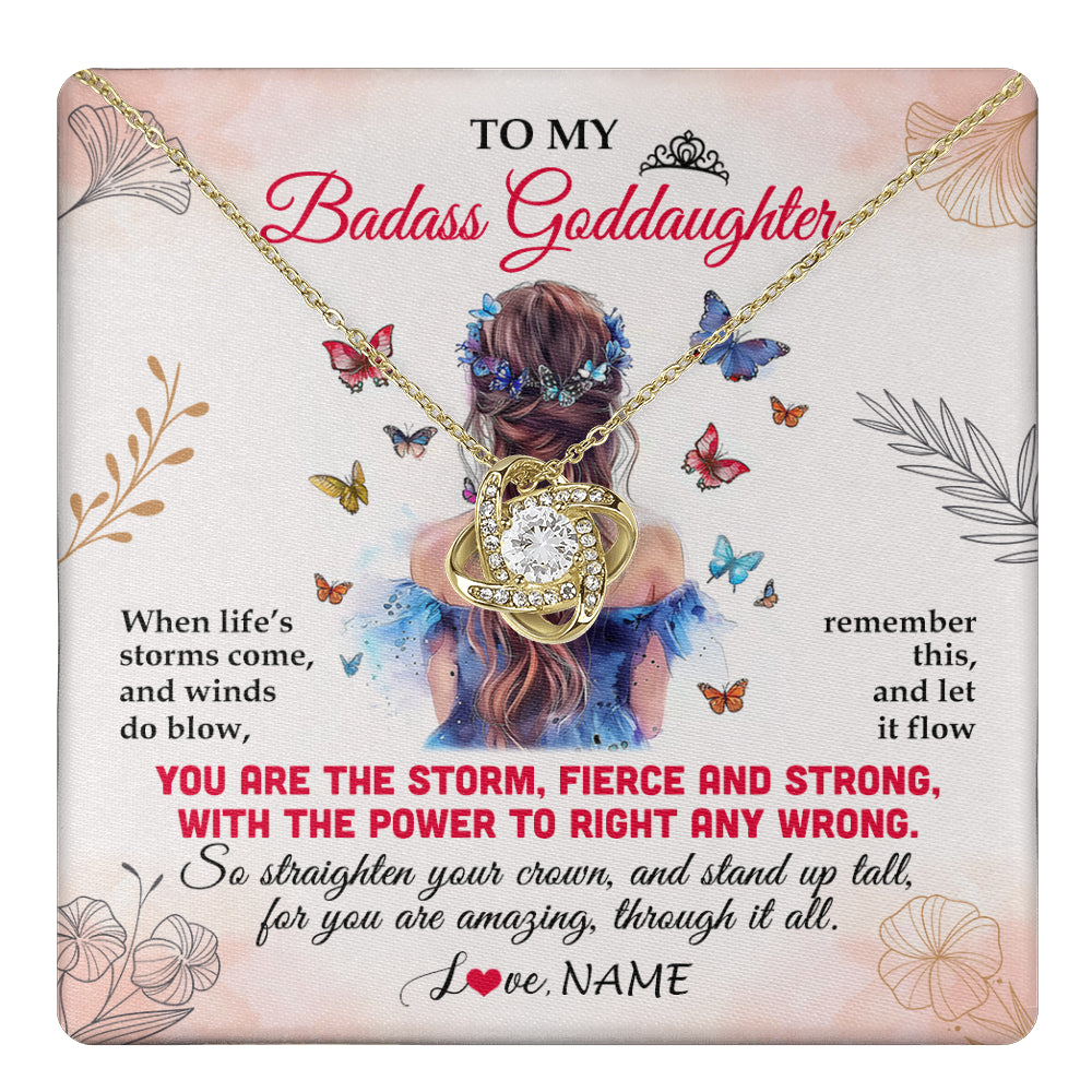 Love Knot Necklace 18K Yellow Gold Finish | 1 | Personalized To My Badass Goddaughter Necklace From Aunt Floral Butterfly Goddaughter Birthday Gifts Graduation Christmas Customized Gift Box Message Card | teecentury