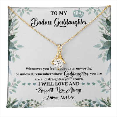 Alluring Beauty Necklace 18K Yellow Gold Finish | 1 | Personalized To My Badass Goddaughter Necklace From Aunt Uncle Straighten Your Crown Goddaughter Birthday Graduation Christmas Customized Gift Box Message Card | teecentury