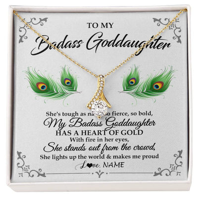 Alluring Beauty Necklace 18K Yellow Gold Finish | 1 | Personalized To My Badass Goddaughter Necklace From Godmother Love You Always Goddaughter Birthday Graduation Christmas Customized Gift Box Message Card | teecentury