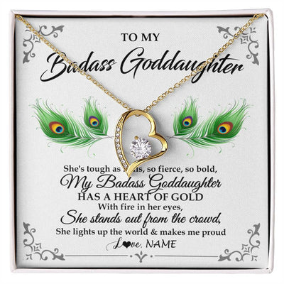 Forever Love Necklace 18K Yellow Gold Finish | 1 | Personalized To My Badass Goddaughter Necklace From Godmother Love You Always Goddaughter Birthday Graduation Christmas Customized Gift Box Message Card | teecentury