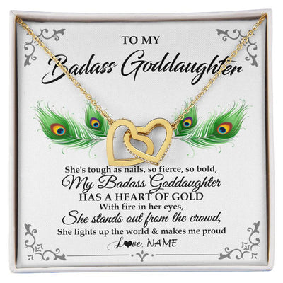 Interlocking Hearts Necklace 18K Yellow Gold Finish | 1 | Personalized To My Badass Goddaughter Necklace From Godmother Love You Always Goddaughter Birthday Graduation Christmas Customized Gift Box Message Card | teecentury