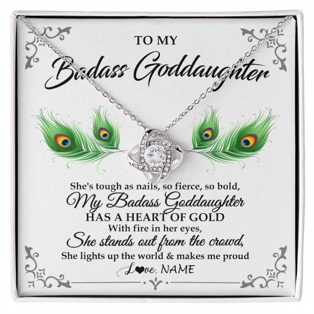 Love Knot Necklace 14K White Gold Finish | 1 | Personalized To My Badass Goddaughter Necklace From Godmother Love You Always Goddaughter Birthday Graduation Christmas Customized Gift Box Message Card | teecentury
